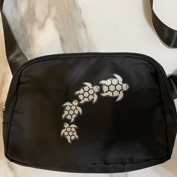 Handbags - Black Belt Bag with Turtle Print